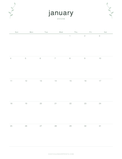 2026 printable calendar, Botanical Line style