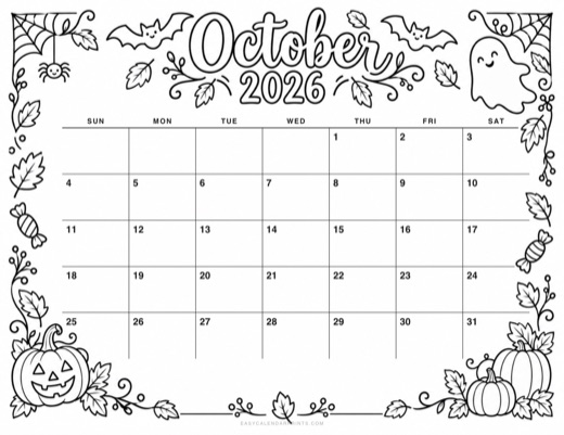 October 2026 printable calendar in the Seasonal style